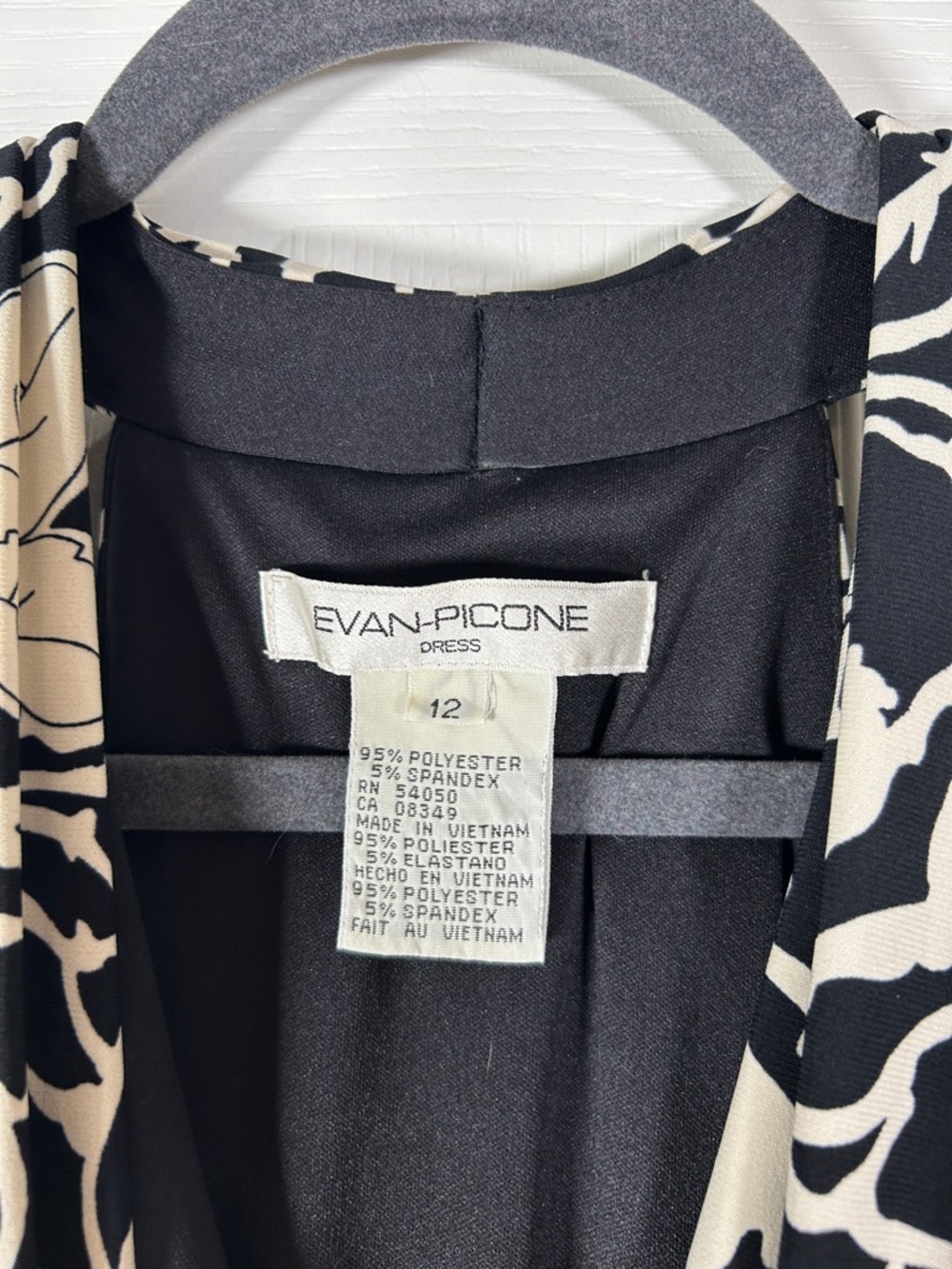 Evan Picone Black and White Floral V-Neck Midi Dress size 12 - Picture 2 of 5
